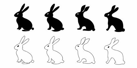 Rabbit silhouettes and outlines on a white background © Milton