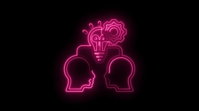 Neon Pink Abstract Connection Between Two Heads Symbolizing Ideas Collaboration Innovation... icon