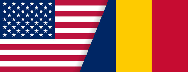 Fototapeta premium アメリカ国旗とルーマニア国旗の組み合わせデザイン Combined United States and Romania Flags Background 