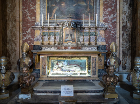 The relics of Saint Victoria in a side chapel of Santa Maria sopra Minerva, gothic styled church in Rome, Italy
