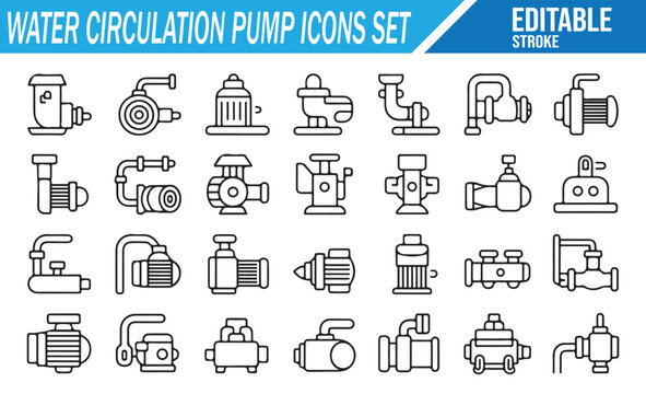 Vector icons for circulation pumps, pressure valves, and water control equipment