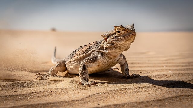 Desert lizard basking in sandy terrain