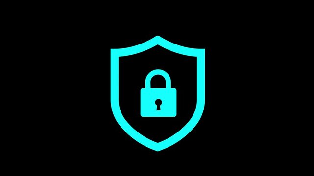 Animated security shield icon animation with locked padlock. security shield icon with locked padlock animation for security, business, and overlays. Cyber security shield with lock. 4k video