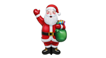 Fototapeta premium Joyful Santa Claus waving hello with gift sack during festive holiday season celebration