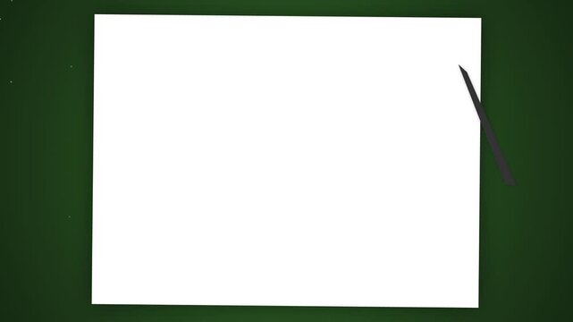 Clean white rectangle on deep green background with pencil tip