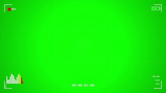 Green screen with digital camera recording overlay interface for video production background