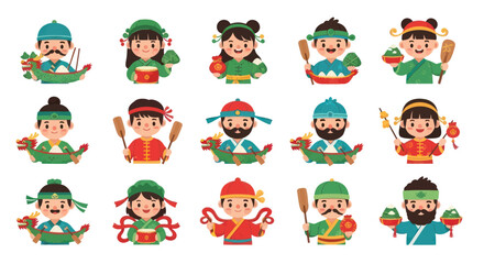 Fototapeta premium Chinese Dragon Boat Festival cartoon children characters and elements