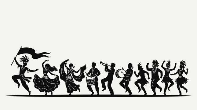 Vibrant silhouette of dancers celebrating a festival