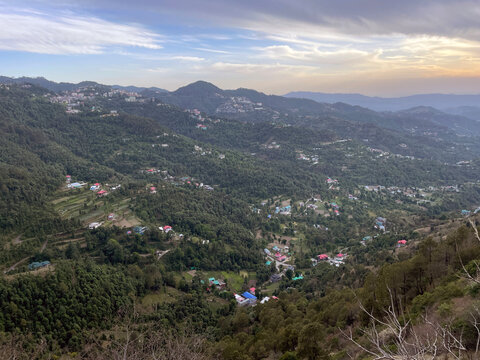 Panaromic view of town situated at the lap of green valley near by IIT Kamand Mandi Distt  Mandi india