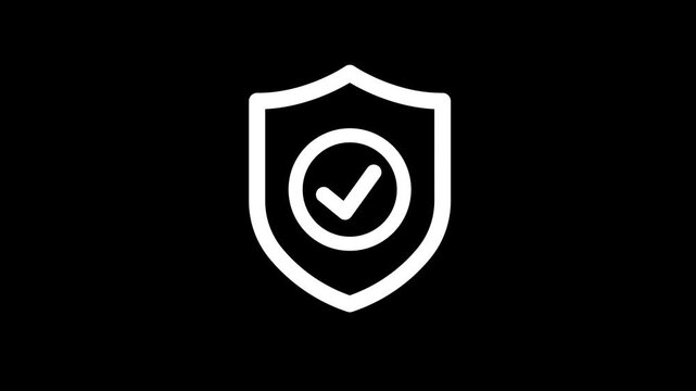 Cybersecurity Shield Symbol with Tick Mark, Protection, Security Sign Animation 4k Resolution on Transparent background with Alpha Channel. Shield check mark icon video animation. 