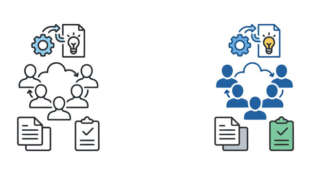 Collaborative project management process with team members cloud synchronization gear icons and task checklists vector illustration