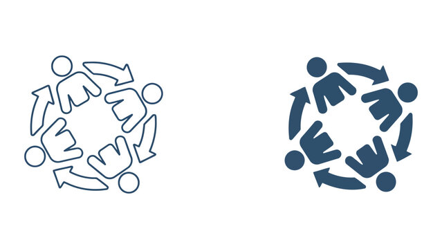 Business team cycle and recurring workflow icon set featuring group coordination and circular process management in professional vector flat design style isolated on white background