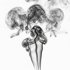 Fototapeta premium Dense charcoal smoke plumes swirling and billowing against a clean white background, perfect for high-quality atmospheric special effects, puff, effect, smog