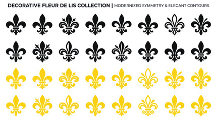 Fleur de Lis Collection: Black and Yellow Ornate Symbols, Modern Symmetry © Kasino