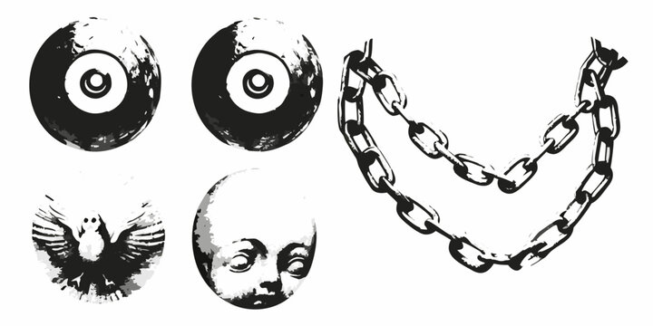 Collage Of Symbolic Objects In Black And White