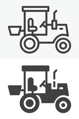 Naklejka premium Tractor truck icon in line outline and solid icon versions. Editable stroke vector sign symbol showing a compact tractor truck icon for hauling and site work.