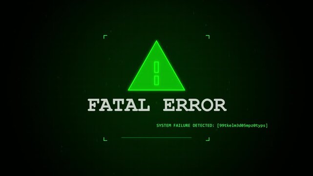 Computer system fatal error warning graphic green triangle alert screen