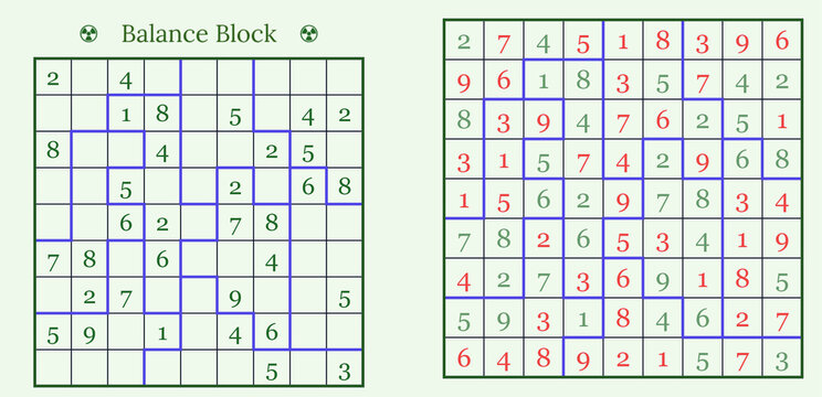 Sudoku puzzle grid for balance block game, featuring numbers and colorful design