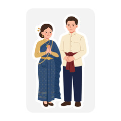 Obraz premium Asian Couple Greeting Traditional Attire