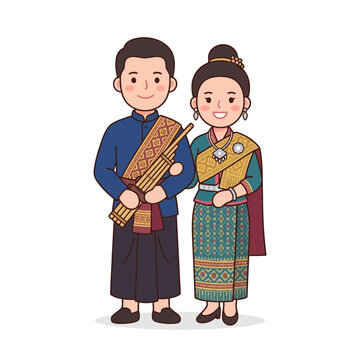 Couple in Traditional Southeast Asian Attire with Musical Instrument