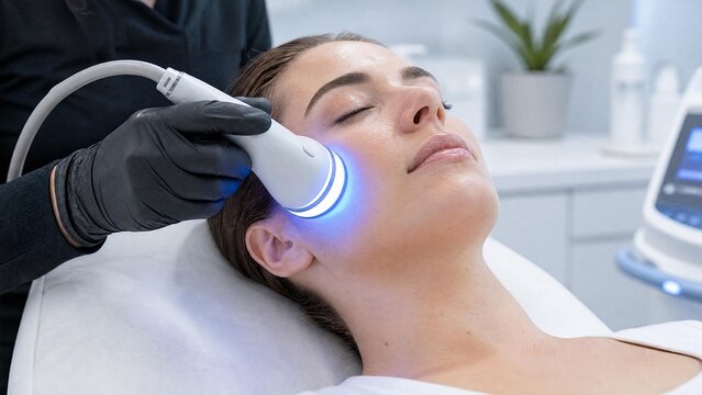 Professional Facial Rejuvenation with Blue Light Therapy in Modern Beauty Clinic