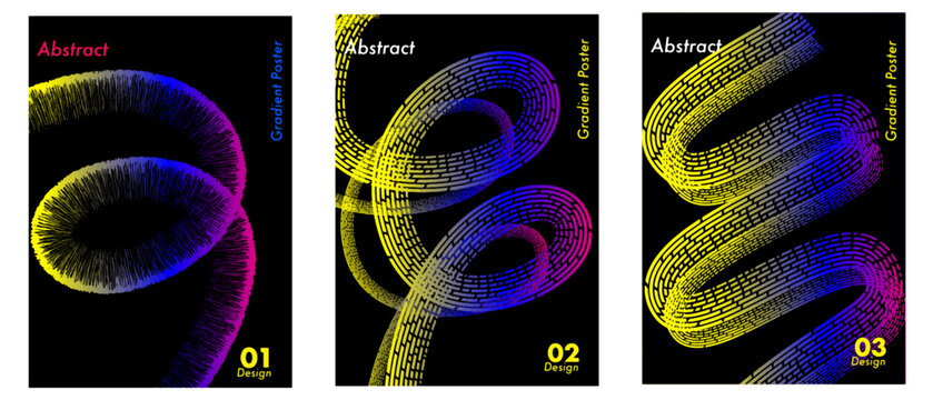 Abstract Gradient Loop Posters Set | Futuristic Neon Ribbon Shapes, Curved Track Lines, Dynamic Geometric Swirls, Modern Vector Backgrounds