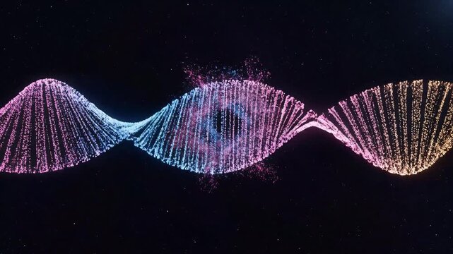 Abstract glowing particles forming a torus shape against a dark background