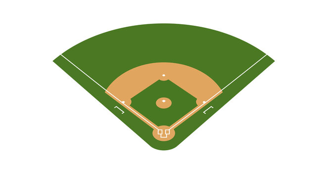 Top-down view of a baseball diamond with bases, pitcher's mound, and outfield grass