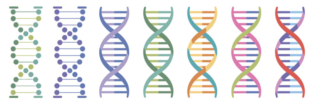 DNA Helix Vector Icons Set with Chromosome, Molecule and Genetic Research Symbols for Biotechnology, Healthcare and Scientific Projects