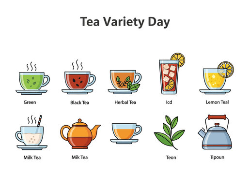Celebrate Tea Variety Day with a delightful array of popular tea types and their accompaniments, from milk tea to iced tea