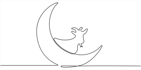 Continuous one line drawing of eid al fitr out line vector art illustration. 
