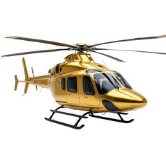 Fototapeta premium Modern luxury golden helicopter flying isolated on transparent background