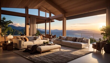 Obraz premium Luxurious open-plan living with mountain views