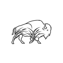 Minimalist buffalo line art illustration with wheat grain details. © Praasm