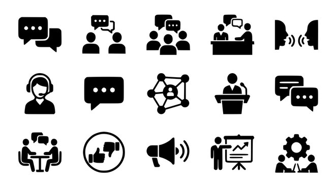 Speaking and communication solid icon set vector illustration