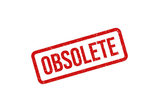 Obsolete red stamp with bold white text