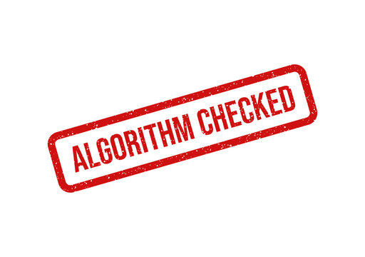 Red algorithm checked stamp on transparent background