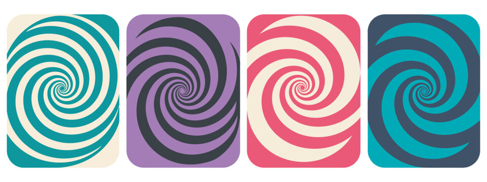 Swirl groovy psychedelic spiral pattern vector background, twirl vortex abstract retro optical illusion texture Halloween creative graphic design