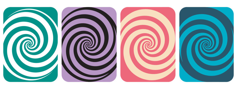 Swirl groovy psychedelic spiral pattern vector background, twirl vortex abstract retro optical illusion texture Halloween creative graphic design