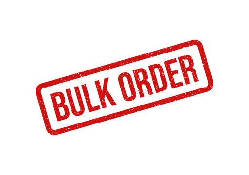 Red bulk order stamp with bold white text on white background