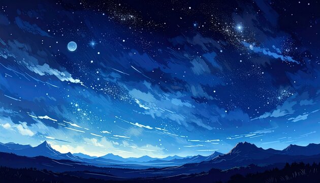 Ultra-realistic night landscape, vast clear sky filled with countless stars and distant celestial bodies above dark mountain silhouettes, soft natural moonlight, peaceful atmosphere.