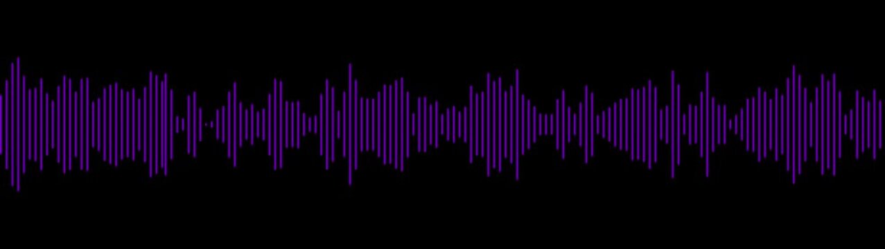 Sound wave animation isolated on black background. Audio waveform with frequency animated lines. minimalist linear audio wave, neon pulse spectrum effect, 4k animated music frequency.