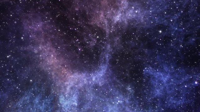 Journey through luminous galaxies and constellations. The vast expanses of the universe. Blue luminous nebulae. Seamless background. Looped repetitive animation.