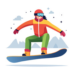 Fototapeta premium Flat design illustration of a snowboarder jumping in the air