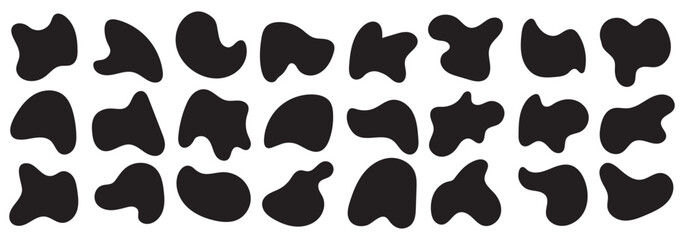 Abstract liquid blob or organic shape icon set in various styles, vector illustration for design elements. Black organic blob shapes and liquid asymmetric silhouette. Abstract organic blob shapes set © Hike Studio 2