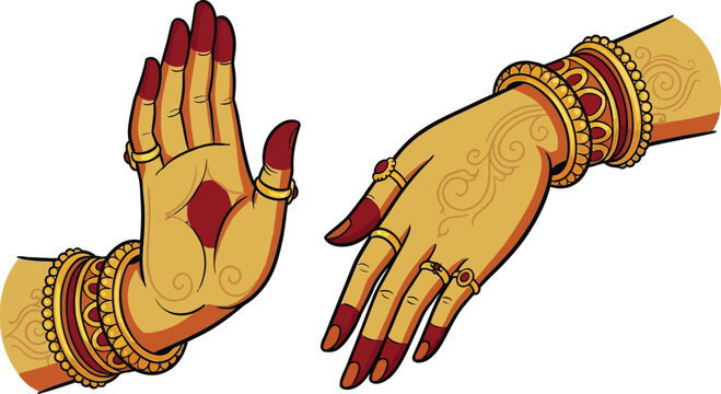 Pair of decorated hands with intricate henna designs and traditional gold bangles for indian festival celebration festival tradition decorative celebration accessories