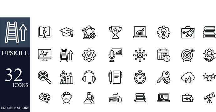 Upskill icon set. Editable line icons. Vector illustration.