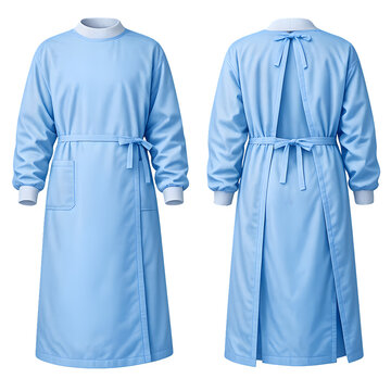 Light Blue Medical Lab Coat with Belt Tie and Pocket Design for Professionals