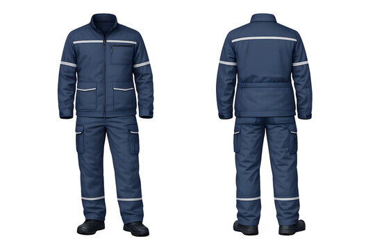 Durable Navy Blue Workwear Coverall with Reflective Stripe Safety Pockets
