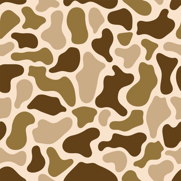 Old School Duck Hunting Camo Background, Vintage Coyote Brown Marsh Camouflage Seamless Pattern Vector